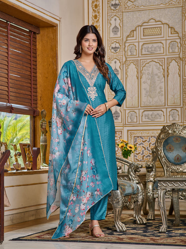 Sky blue Color Viscoz Rayon Casual Kurti Pant Set