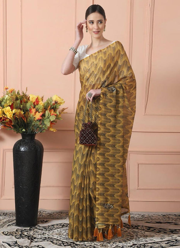 Yellow Sequence Work Saree